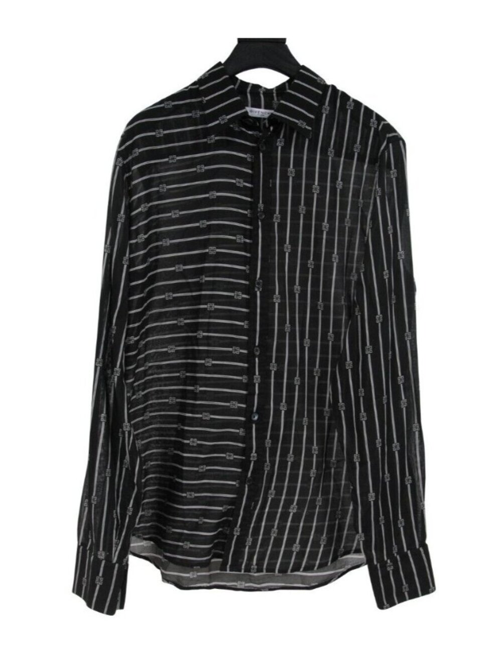 Givenchy Men Striped Logo Button Down Shirt 41 Black White Lightweight Cotton
